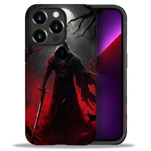 yicomon Compatible with iPhone 13 Pro Case, Death Black Red Pattern Print Matte Phone Case Durable Fashion Funny Liquid Silicone Case Soft Anti-Scratch Shockproof Protective Cover