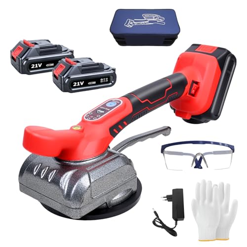 Trailabo Maquina Assentar Pisos Porcelanatos Elétrica, Instalador Profissional de Ladrilhos Cerâmicos com Ventosa, 2 Baterias, Ventosa a Vácuo, Capacidade Máxima de Sucção de 80 KG, Vermelho