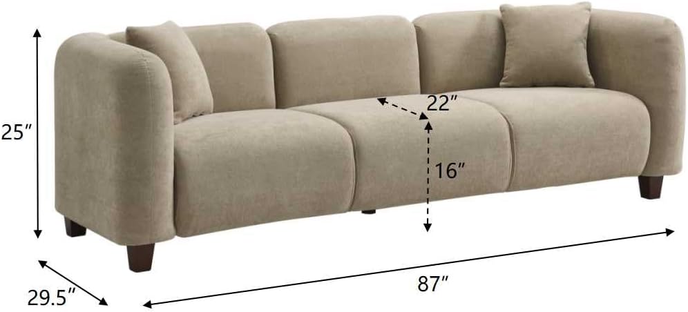 Christopher Knight Home Ahrai 3-Seater Sofa Couch with 2 Pillows, 87" Wide Oversized Sofa for Living Room, Modern Wood Frame Lounge Couch, Comfy Spacious Fabric Upholstered Home Seating, Camel