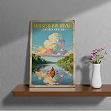 Framed Vintage Travel Poster of Mississippi River United States Canvas Art - Ready to Hang Wall Decor for Bedroom, Living Room, Office | Unique Home Gift