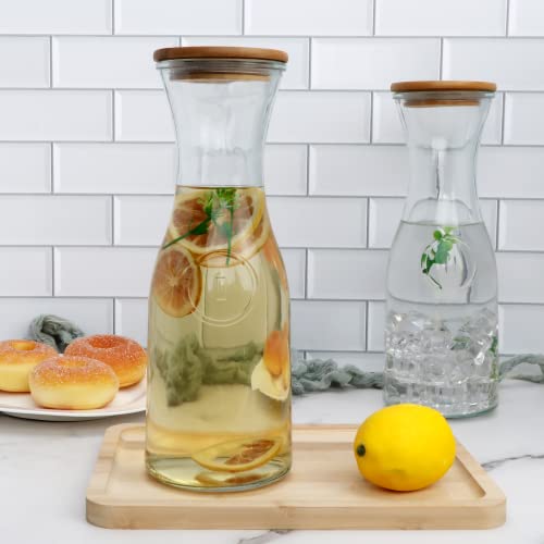 Cadamada 35Oz Glass Carafe,Glass Pitcther With Wooden Caps,Suitable For Wine,Fruit Tea,Drinks,Drinking Water,Home Kitchen,Bar Party,Wedding Scene（6Pcs） #TOP5