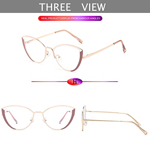 Image of HJSTES Blue Light Blocking Glasses Women Trendy Cat Eye Metal Frame Computer Reading Eyewear(Rose Gold)