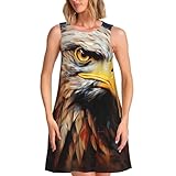 Le col rond imprimé aigle, le design sans manches et la jupe trapèze créent une silhouette polyvalente qui flatte différents types de corps, assurant à la fois style et confort.