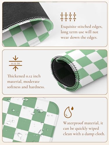 Image of Square Cute Checkered Mouse Pad with Stitched Edge, Premium Waterproof Cloth Aesthetic Small Plaid Mouse Mat, Non-Slip Rubber Base Funny Mousepad Desk Accessories,Checkerd Green White