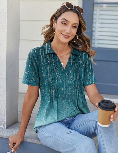 Zeagoo Womens Short Sleeve Polo T Shirts Pleated V Neck Tee Collared Summer Tops Fashion Business Casual Work Blouse4