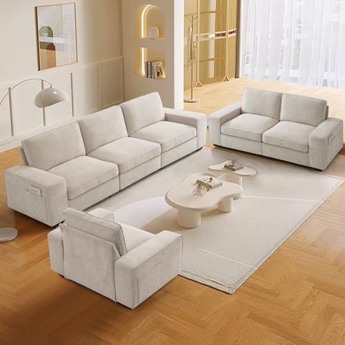TEKAMON 100" Modular Sofa with Seats Storage, Comfy 3-Seater Chenille Fabric Couch for Living Room, Office, Apart W/Deep Seat, Wide Arms, Side Pockets, USB, Upholstered Couch W/Removable Cover - Thumbnail 6