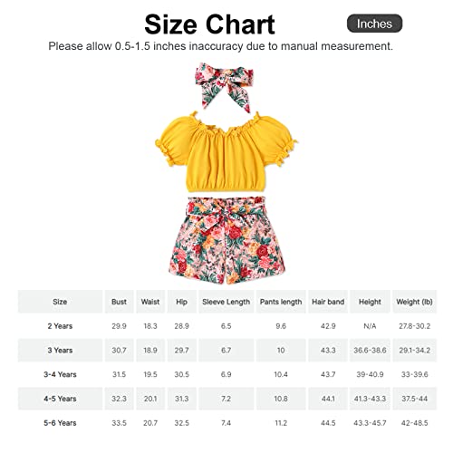 Patpat Toddler Girls Clothing Sets Crop Tops And Floral Shorts With Hair Band Outfits #TOP6