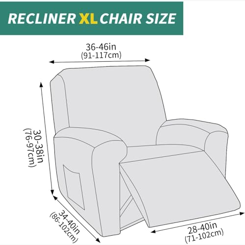 Image of YEMYHOM 4 Pieces Oversized Stretch Recliner Slipcover Jacquard Large Recliner Chair Cover with Side Pocket Anti-Slip Furniture Protector with Elastic Bottom (X-Large Recliner, Light Gray)