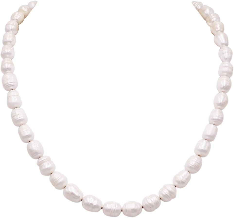 Rosemarie & Jubalee Women's Mermaid Chic Natural Textured 10mm Freshwater Pearl Strand Necklace, 20"