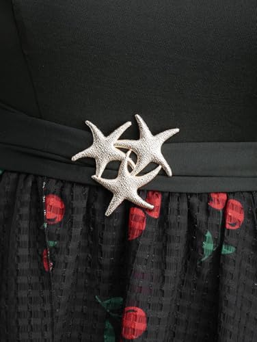 DRESSFO Women Cherry Printed Starfish Buckle Lace Trim High Low Tank Dress4