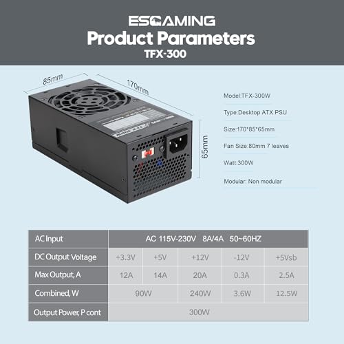 Image of ESGAMING TFX 300W Standard Flex ATX 300W Power Supply, Support 115 /220V Switch, All Protections