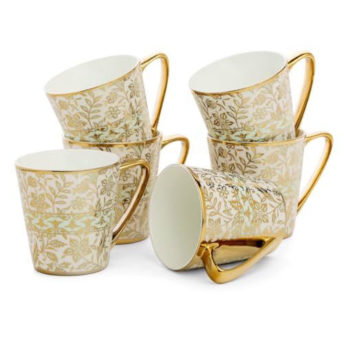 Image of Clay Craft Luxury Gold Printed Ceramic Tea & Coffee Cups Set of 6 | Elegant Designer Cups for Home, Office & Gifting | Not Microwave Safe