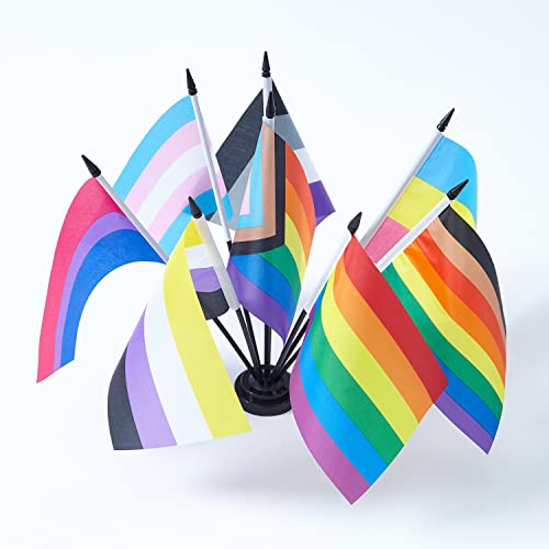 Fwiw Rainbow Pride Flag Set Rainbow Desk Flag Small Mini Gay Lgbt Office Table Flags With Stand Base,Rainbow Mardi Gras Themed Party Decorations #TOP3