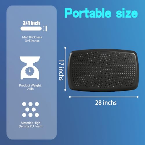 Image of Large Comfort Standing Desk Mat (17 inchx28 inch) - 3 /4 Thick PU Foam Anti Fatigue Foot Massage Mat with Acupressure Points, Non-Slip Waterproof Easy Clean Kitchen Floor Mat for Office Home