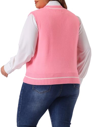 Image of Agnes Orinda Plus Size Sweater Vest for Women V Neck Stripe Cable Knit Sleeveless Pullover Sweater Vest