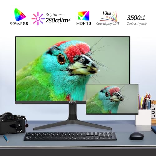 Image of CUNPU 32 inch 4K UHD (3840 x 2160) Monitor IPS Ultra-Thin Computer Monitor 60Hz sRGB 100% Built-in Dual Speakers HDR10 VESA DisplayPort HDMI Height /Tilt /Pivot Adjustment