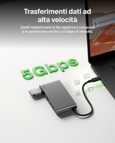 Hub USB-C a 5 Porte con HDMI 4K a 60 Hz, Power Delivery 100W, Trasferimenti Dati Rapidi da 5Gbps, Adattatore USBC Multiporta per MacBook, iPad Pro, Cromebook, HDMI 2.0 Aggiornato - Grigio - Hub USB - Immagine 5