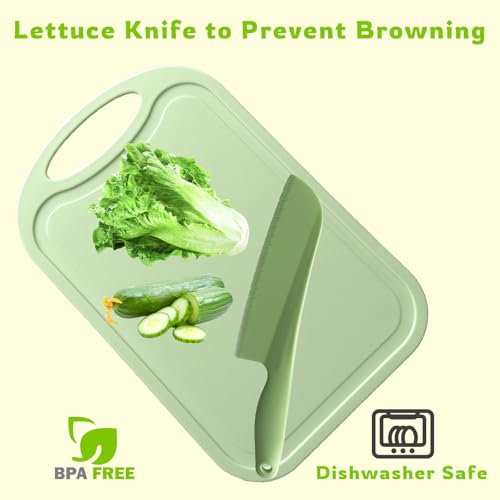 Image of Lettuce Knife to Prevent Browning, 11 inch Plastic Knife for Cutting Veggies, Fruits, Cakes, Brownies, Bread, Dishwasher Safe (2, Blue)
