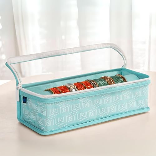 Image of HomeStrap Cotton Single Rod Bangle Box with Transparent Top | Waterproof, Dustproof Organizer for Bangles, Chudis, Bracelets, Watches & Jewellery | Compact Storage Organizer | Sea Green| Pack of 1