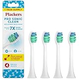 Plackers Pro Sonic Clean Replacement Brush Heads, 1 Year Supply – 4 Count (Fits Philips Sonicare Click-On Electric Toothbrushes)
