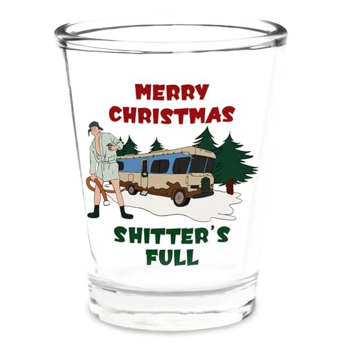 Arsemica Christmas Vacation Merch Gifts, Shitters Full Holiday Shot Glass, Griswold Christmas Drinking Cup Party Supplies, 2oz Xmas Wine Glasses for Men Women, White Elephant Gifts Stocking Stuffers