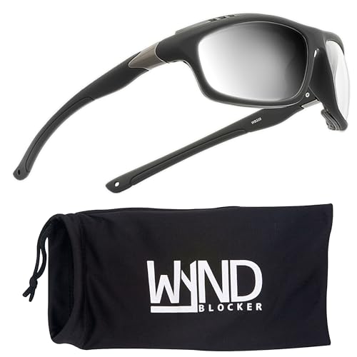 WYND Blocker Photochromic Clear-to-Light Smoke Wind Resistant Sunglasses Dry Eye Motorcycle Glasses (Model 335 - Black Matte, Photochromic Clear/Smoke)