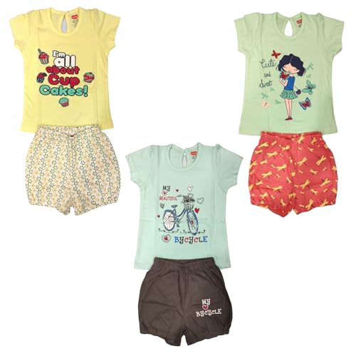 Image of LuvLap Baby Girls Regular Fit 100% Cotton Half Sleeves Girls Top CoSet Pack of 3
