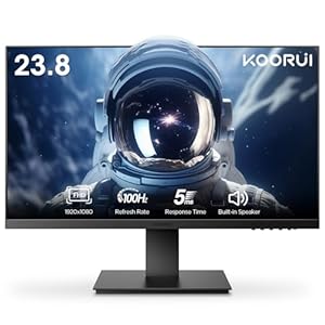 KOORUI 24 Inch Computer Monitor, 100Hz Monitor, Build-in Speakers, IPS Display FHD 1080p, HDMI, VGA, 75 x 75 mm VESA Mountable, FreeSync&G-Sync Compatible, Eye Protection and Ergonomic Tilt Adjustment