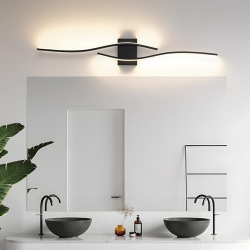 Image of LED Modern Vanity Lights Dimmable Over Mirror 39.4 inches Black Bathroom LED Vanity Light for Bathroom Living Room 3300K Warm Light