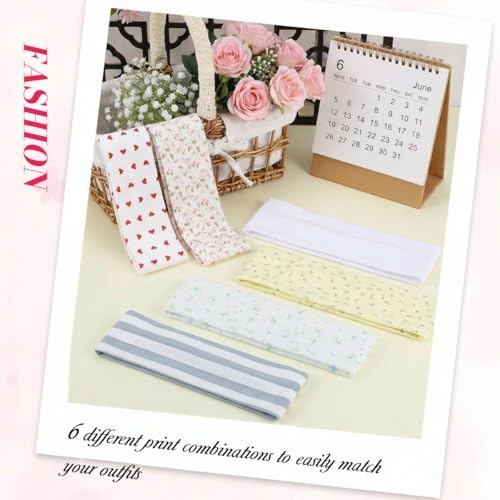 Image of MAYCREATE 6Pcs Hair Bands for Women Floral Stripe Headbands Bandanas for Women Fashion Stretchy Soft Cherry Hair Band Hairband for Woman Teen Girls Daily Outfit Gatherings Yoga & Skincare