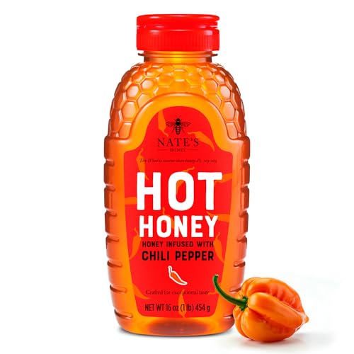 Nate's Hot Honey - 100% Pure Honey Infused with Habanero Chili Pepper Flakes, Award-winning Taste -...