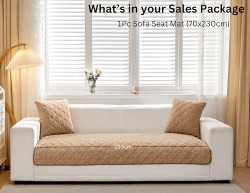 Image of HOMETHREADS Innovative Premium Velvet Sofa Cover Mat with PVC Backing for Non-Slip Comfort | (Brown Clubs, 5 Seater | 70x230cm)
