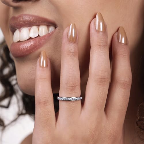 GILDED 925 Sterling Silver Anniversary Bands for Women 1, 1/2, 1/4, 1/10 Carat Lab Grown Diamond | Anniversary Wedding Band | Promise Rings | Eternity Stackable Rings for Women Size 74