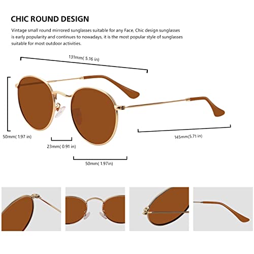 Image of Small Round Polarized Sunglasses Retro Men Women Mirrored Lens Metal Frame Circle Sun Glasses Shades