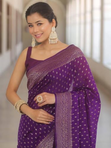 Image of Women's Soft Pure Silk Banarasi Saree and Unstitched Blouse Piece with Jacquard Zari Woven | Saree for Women
