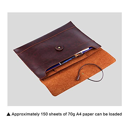 Image of men woman pu leather multifunction office documents bags A4 paper file pouch envelope bag conference, Brown, 13.8 inch(L)x9.8 inch(H) x 0.2 inch(W)