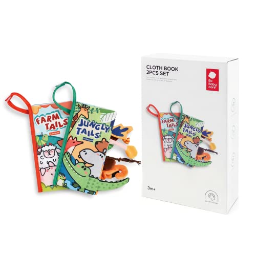 Image of bc babycare 2 PCS Crinkle Books for Babies 0-6 Months, 3D Touch Feel High Contrast Soft Baby Book for Teething Newborns, Animals Tails Sensory Books Toys for Babies Boys Girls Gift (Jungle+Fram)
