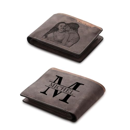 Image of Fathers Day Wallet Gift for Dad,Personalized Custom Photo & Name Wallets for Men Husband,Customized Leather Picture Wallet for Father's Day,Valentine's Day (Style 7)