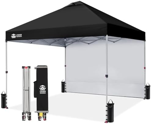 CROWN SHADES 10x10 Pop Up Canopy with 1 Side Wall - Beach Tent wi...