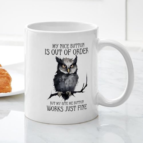 Taza de cerámica 11 oz con diseño divertido de búho gruñón miniatura 3