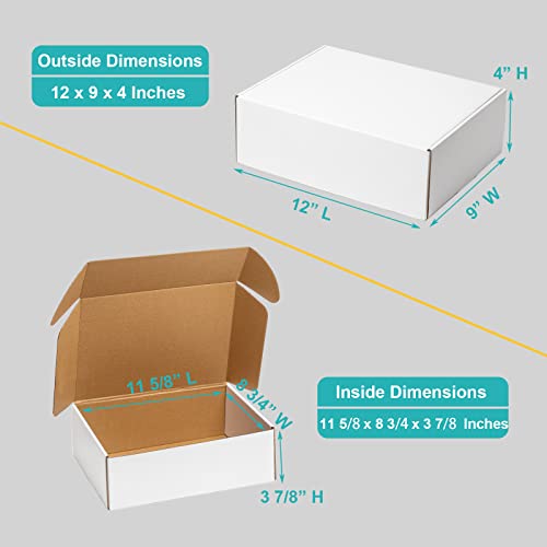 Mcfleet 24 Pack 12X9X4 Shipping Boxes Cardboard Boxes For Packaging - White Corrugated Mailing Box, Tab Locking Literature Mailer Boxes For Small Business, Flat Box Empty Packing Boxes #TOP1