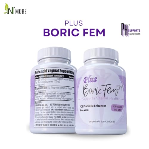 Image of N'More Boric Acid Vaginal Suppositories Plus Aloe Vera & FOS Probiotic Enhancer 800mg /, 30 Count All Natural Made in USA