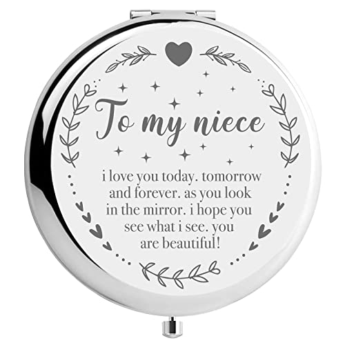 YSUNM Niece Gift Silver Travel Compact Makeup Mirror, Birthday Gift Ideas