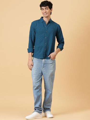 Image of KOTTY Men's Textured Casual Shirt - Long Sleeve||Button-Down Collar||Classic Fit