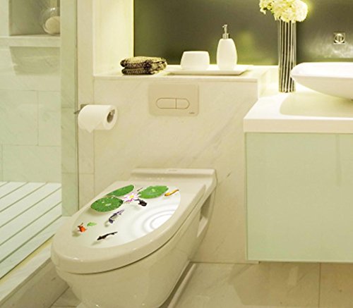 Bibitime Bathroom Toilet Seat Cover Decals Sticker Vinyl Toilet Lid Decal Decor (12.99" X 15.35", Lotus Flower Carps Fish) #TOP2