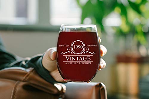 32Nd Birthday Gifts For Women - 1990 Vintage 15 Oz Stemless Wine Glass - 32 Year Old Womens Gag Idea For Her - Funny 32Nd Happy Bday - Present For Mom Best Friend - 32 Yr Old Decorations #TOP5