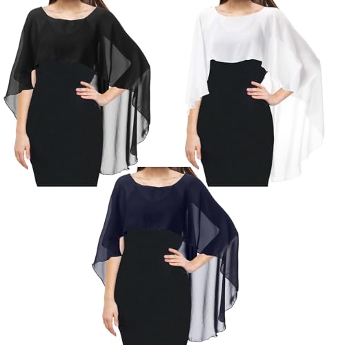 3 Pcs Women's Capelet Shawls and Wraps for Evening Dresses Elegant Soft Chiffon Cape Scarves Wedding Bridal Cover up