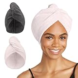 Turbie Twist 2-Pack Microfiber Hair Towel for Beauty, Travel, Gifting - Hair Wrap Turban for Straight, Wavy & Curly Hair - Premium Personal Care - Grey & Light Pink