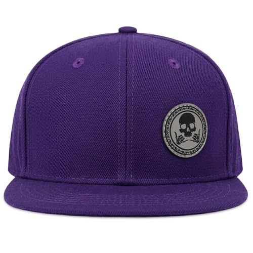 Image of Flat Brim Hats for Men - Gothic Style Skull Hat Leather Pattern - Hip-Hop Snapback Hat Skeleton Hats for Men