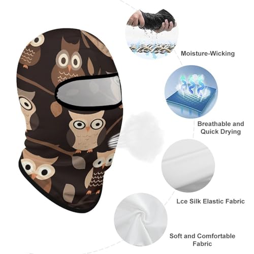 Balaclava para esquí, máscara facial completa con protección solar, cubierta para cara y cuello con diseño de lechuzas marrones, ideal para ciclismo, verano y actividades al aire libre, para hombres y mujeres miniatura 3